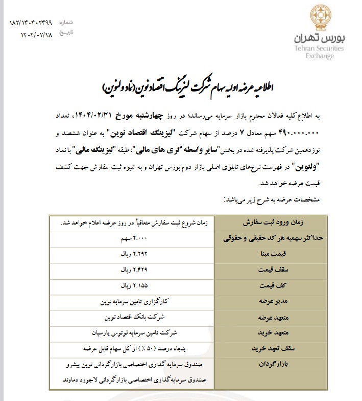 اطلاعیه عرضه اولیه ولنوین