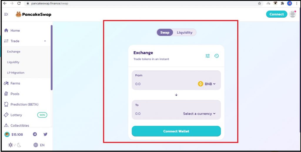 مرحله دوم، تبدیل ارز در صرافی پنکیک سوآپ