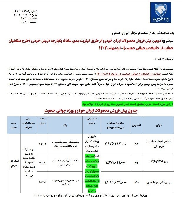 پیش فروش ایران خودرو ویژه مادران اردیبهشت 1402