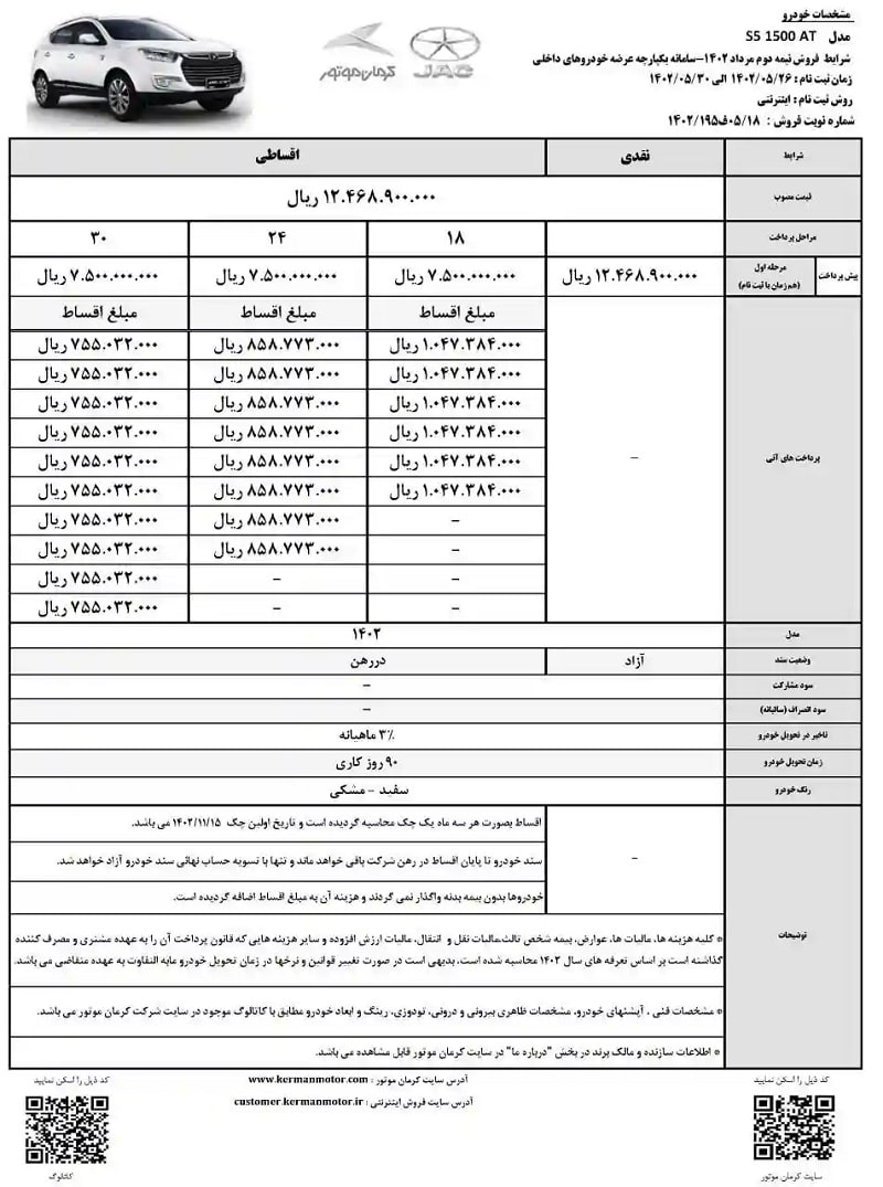 طرح جدید فروش اقساطی کرمان موتور در مرداد 1402-min