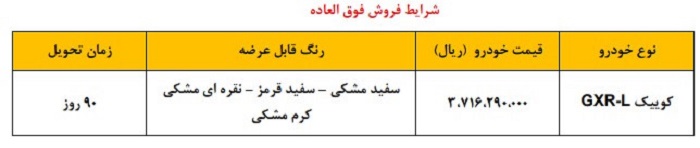 شرایط فروش فوق العاده کوییک GXR-L با موعد تحویل 90 روزه