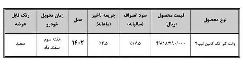 شرایط فروش فوری وانت کارا تک کابین ویژه دهه فجر 1402