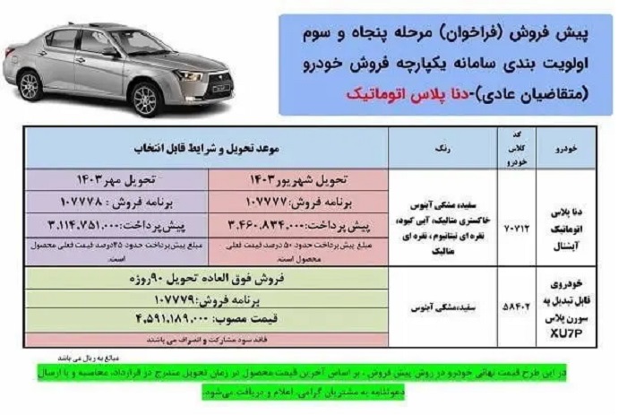 پیش فروش (فراخوان) مرحله پنجاه و سوم اولویت بندی سامانه یکپارچه فروش خودرو (متقاضیان عادی)_ دنا پلاس اتوماتیک