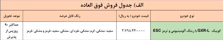 جدول فروش فوق العاده سایپا ویژه عید سعید فطر